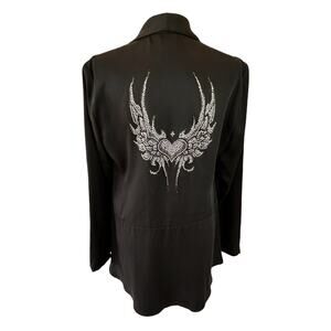 Garnet Hill Jacket Medium Black Rhinestone Whimsigoth Party Heart Wings Rock